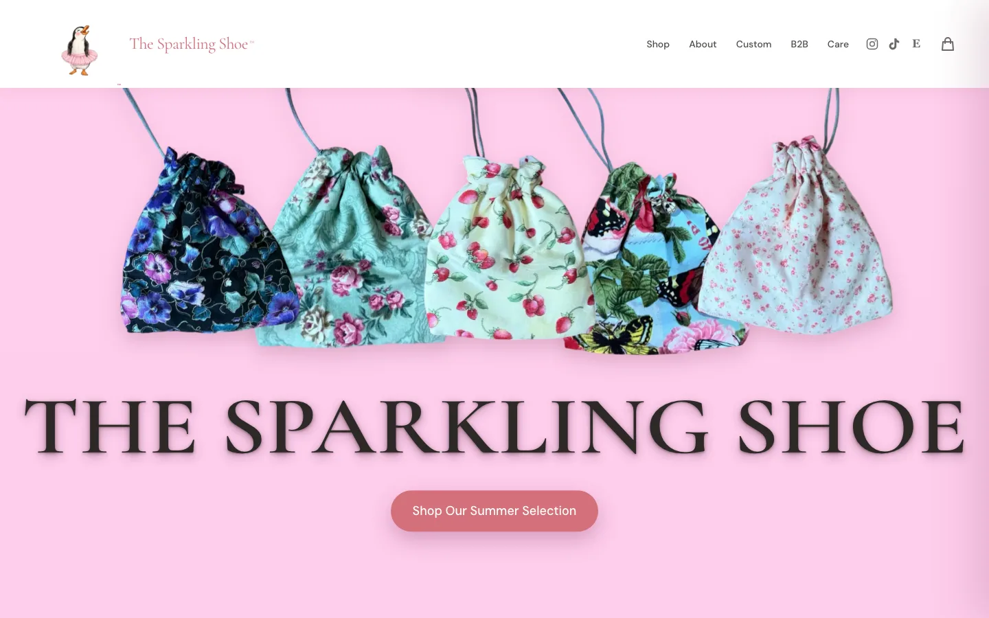 The Sparkling Shoe ecommerce landing page with its current summer collection